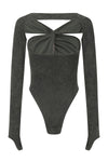 OUDE WAAG 25 Autumn and Winter Knot Stretch Velvet Bodysuit OW-OW-25AW-BD01T1GR590-ML Dark Green